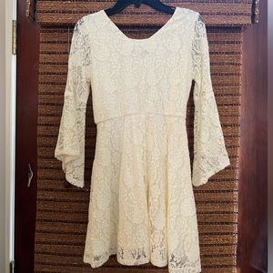 Cream Lace Overlay Girls Dress with Bell Sleeves Size 12 by Sequin Hearts Girls